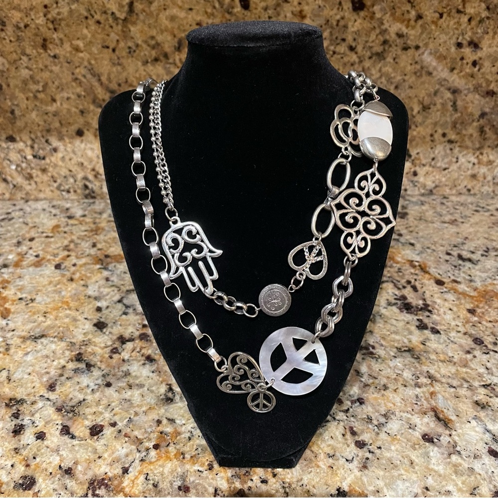 Silvertone chain link charm necklace